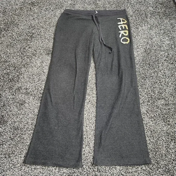 Vtg Y2k Aeropostale Flare Gray Sequin Bling Sweatpants Xl Preppy Chic Mallcore - Picture 4 of 9